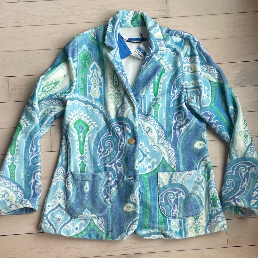 J. McLaughlin Blue and Green Paisley French Terry Blazer